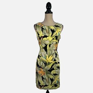 AGB Dress Tropical Black Green Yellow Orange Sheath Dress Womens size 8
